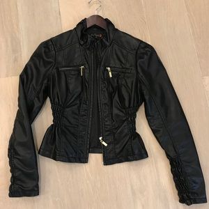 “Guess” Black Leather Fitted Coat Size M